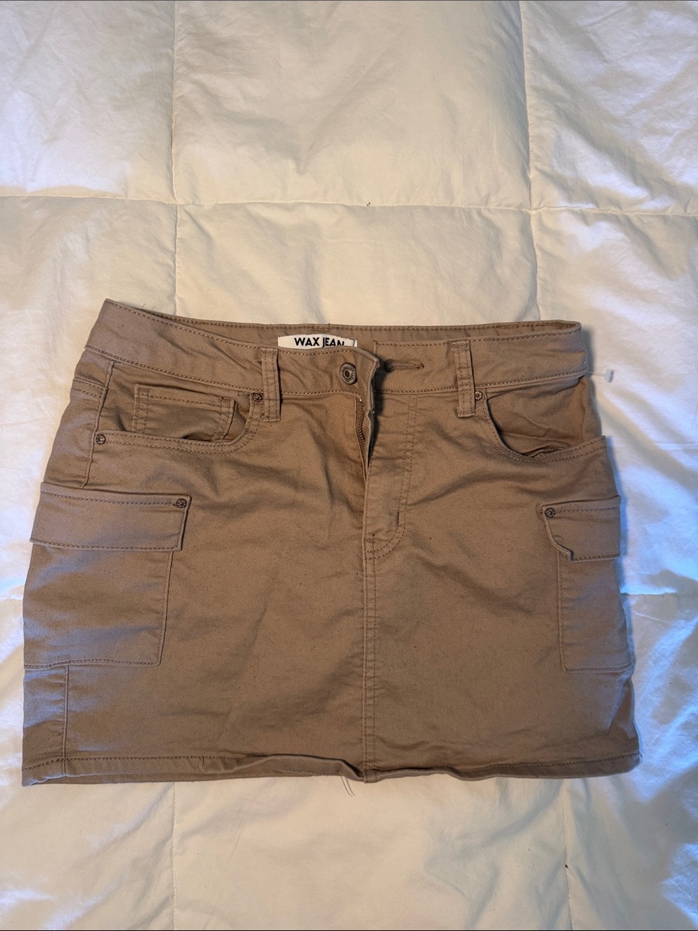 Wax Jean Tan Mini Skirt with Cargo Pockets